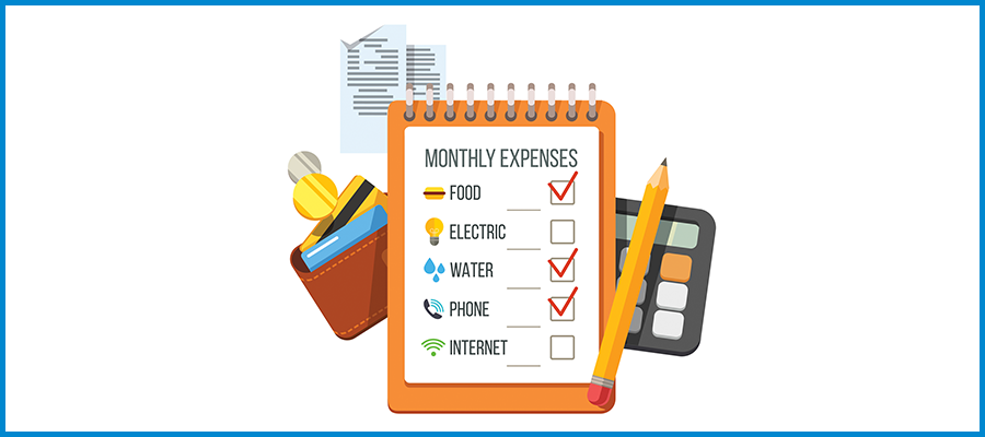 A graphic showing a monthly expenses list