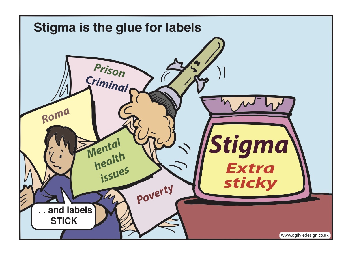 A graphic saying that Stigma is a glue for labels and that labels stick