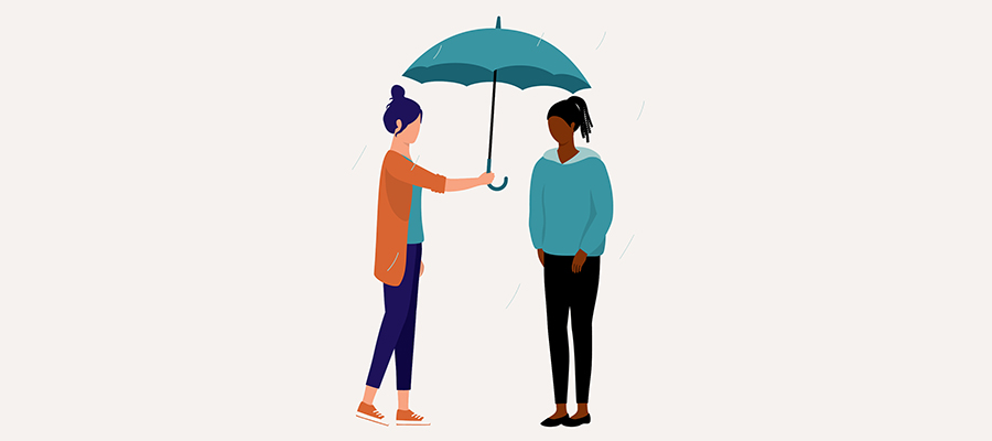 An illustration of two people sharing an umbrella