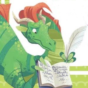 A dragon writing in a book
