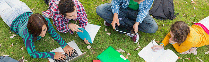 Students studying on a lawn