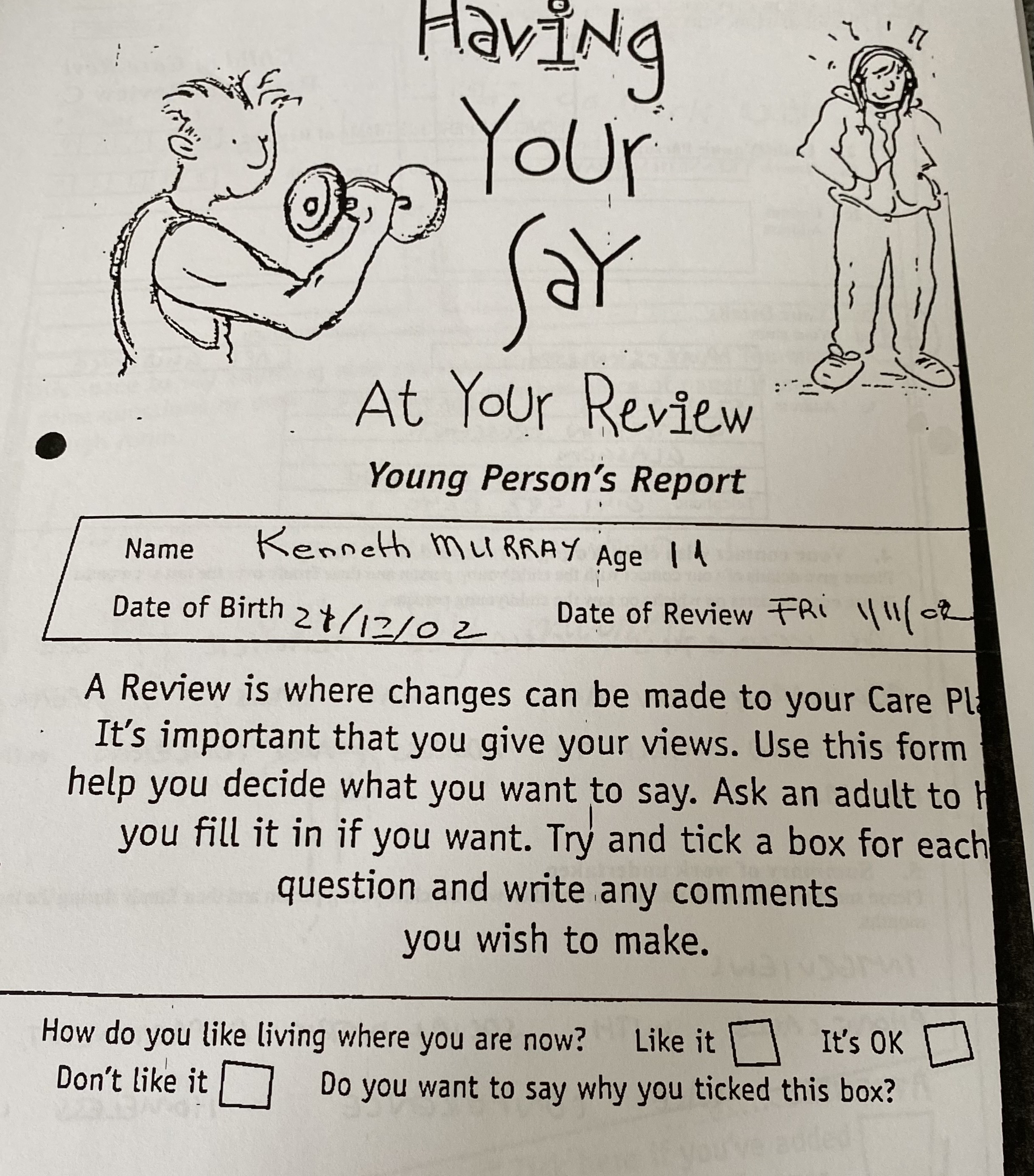 A picture of a feedback form