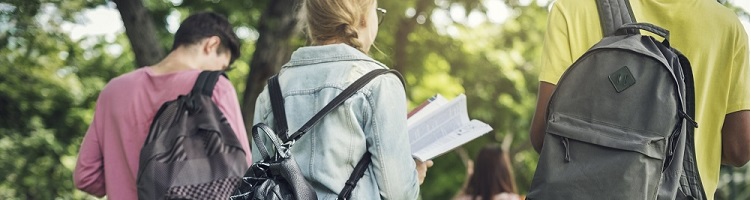 Teenage pupils walking to school