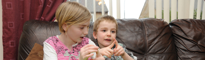 two children playing at home