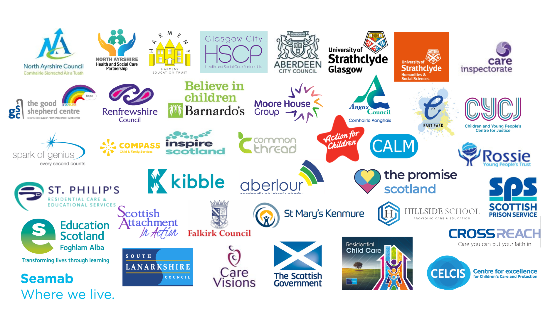 The logos of the organisations who are supporting the Scottish Physical Restraint Action Group