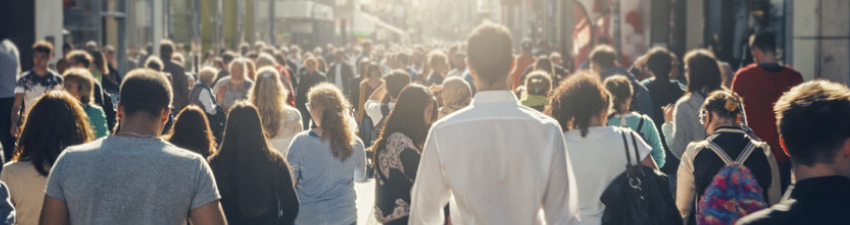 A large crowd of people in a street