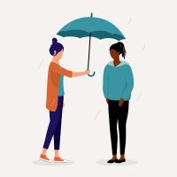 An illustration of two people sharing an umbrella