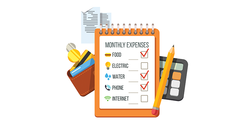 A graphic showing a monthly expenses list